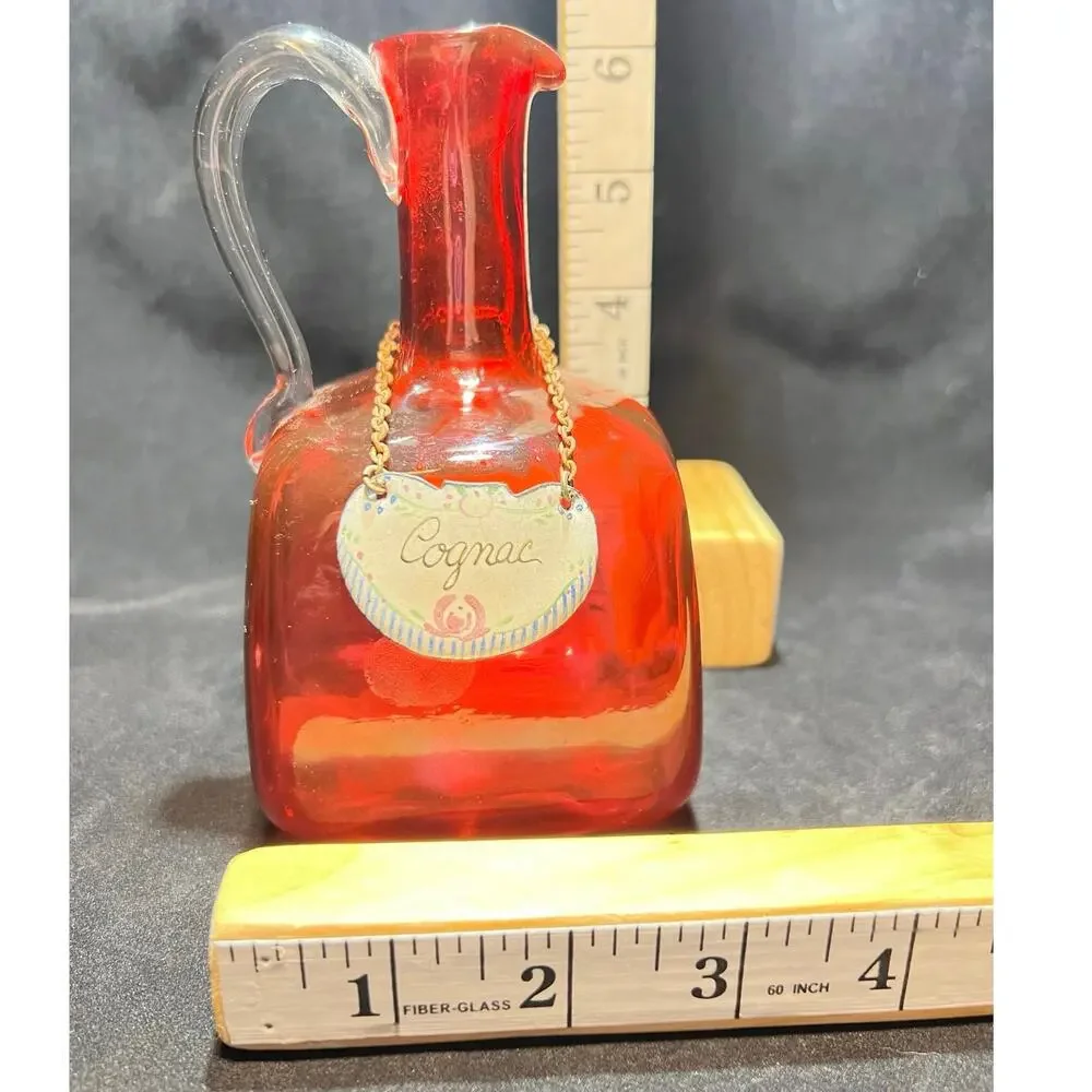 Hand Blown Red Cognac Decanter, 6in